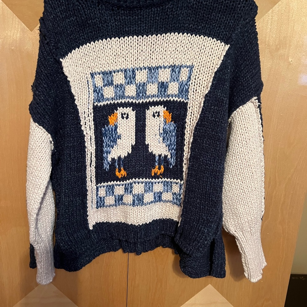 Pilcro Navy Blue Sweater with Parrot Design - Picture 2 of 4